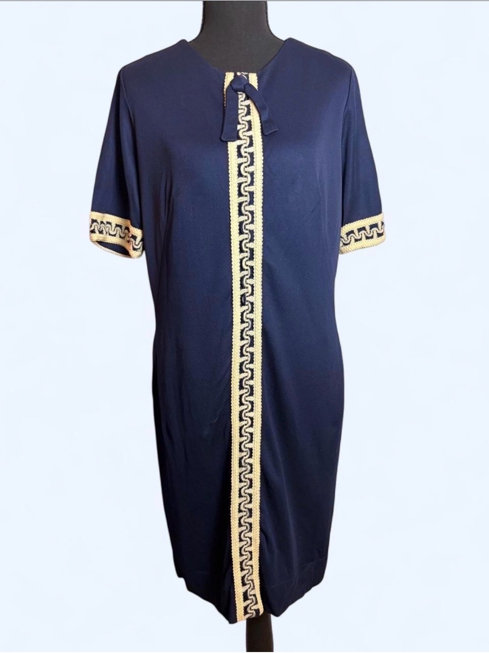 Vintage Navy Blue Dress with Zigzag Detail